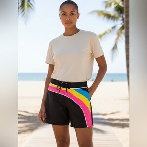 Op Black with neon swirl board shorts, junior size 11/13